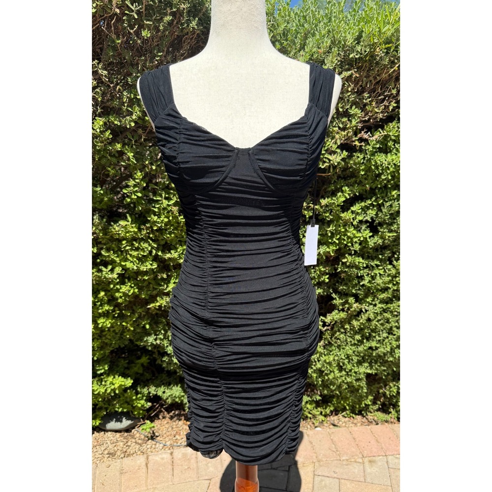 ASTR The Label Bradbury Black Ruched Bodycon Mini Dress Sweetheart Neck XS NWT